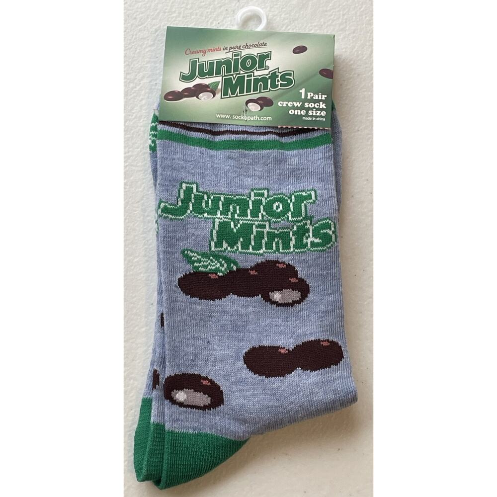 Junior Mints Novelty Crew Socks Adult Shoe Size Men 8-12 Women 9-14 NWT